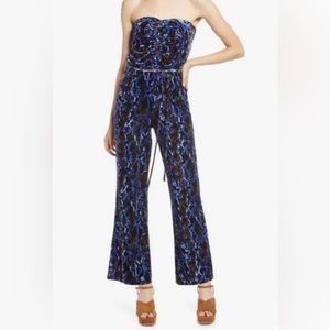 OPEN EDIT blue velvet, strapless jumpsuit size XS